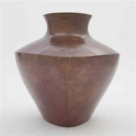 Appraisal: A Mexican Copper Vase Abdon Punzo Angel of asymmetrical flattened