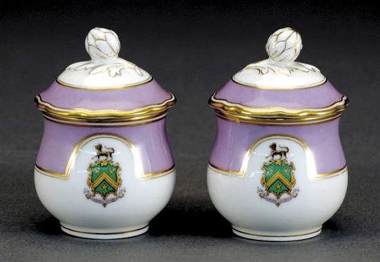 Appraisal: Pair Paris porcelain pot de creme fruit finial on domed