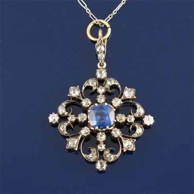 Appraisal: A late Victorian sapphire and diamond pendant centred with a