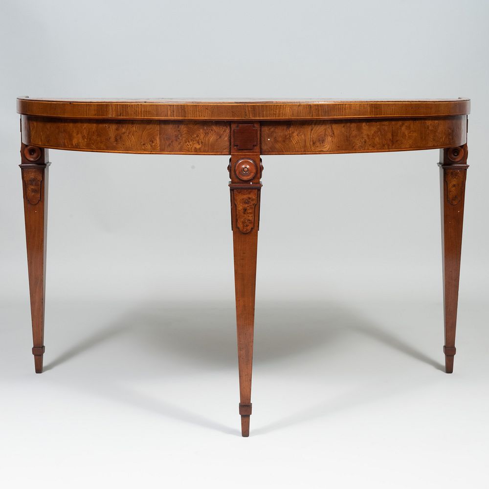 Appraisal: Pair of D-Shaped Walnut Elm and Burlwood Center Table with