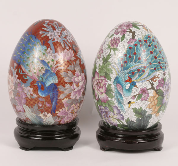 Appraisal: Two cloisonne eggs on stands elaborate decoration Egg H