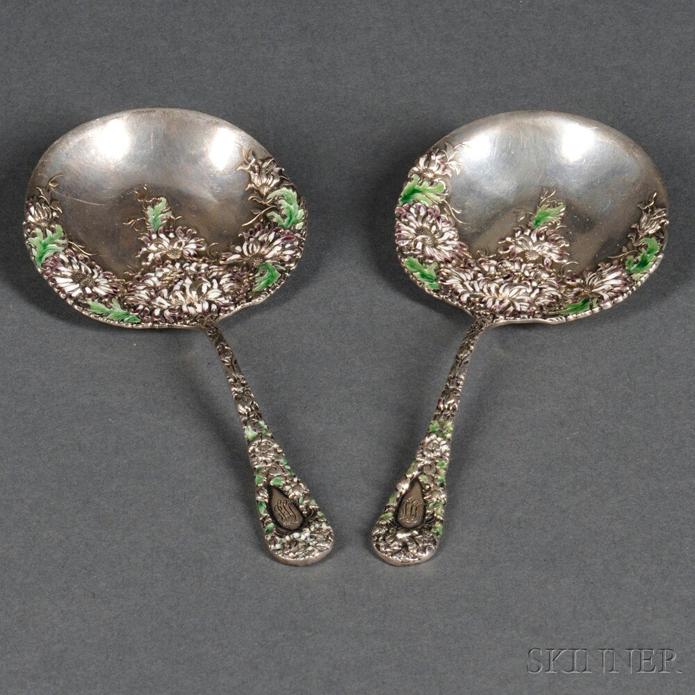 Appraisal: Two Durgin Chrysanthemum Pattern Sterling Silver and Enamel Bonbon Spoons