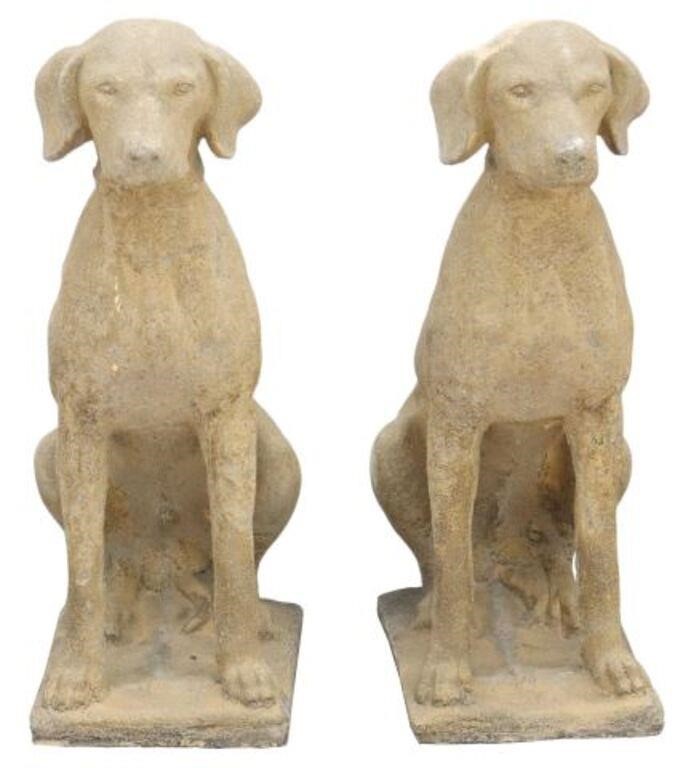 Appraisal: pair Cast stone garden statuary Seated Hunting Dogs th c