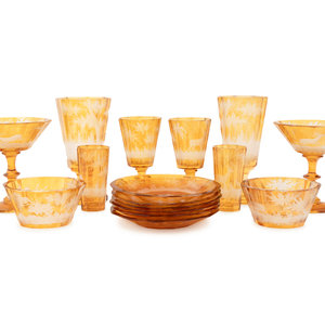 Appraisal: A Bohemian Cut-to-Clear Colored Glass Stemware Service Circa each cut