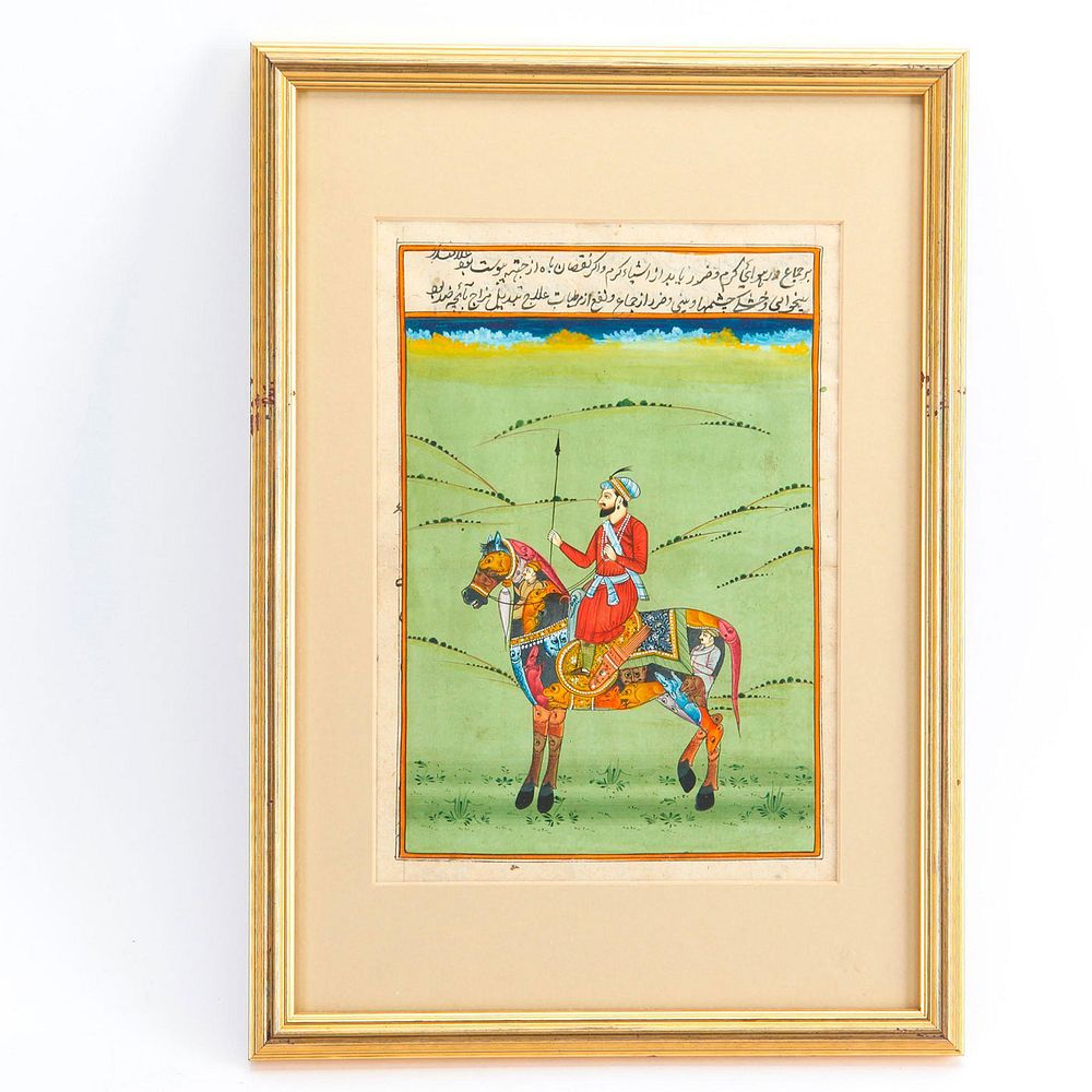 Appraisal: MUGHAL PERIOD COMPOSITE MINIATURE PAINTING PRINCE ON HORSE INDIA Framed