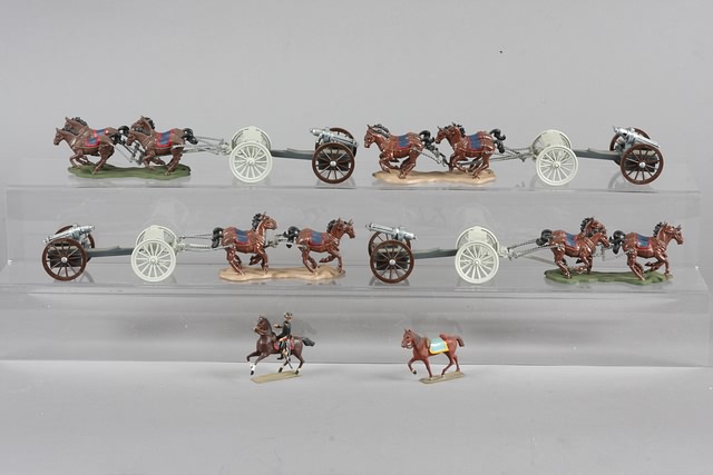 Appraisal: Lot of plastic gatling guns with limbers and horse teams