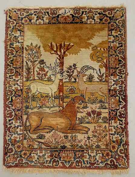 Appraisal: Kerman oriental mat with animal motif ' x '