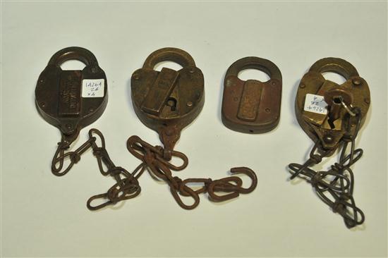 Appraisal: FOUR RAILROAD PADLOCKS American late th- th century CM STP