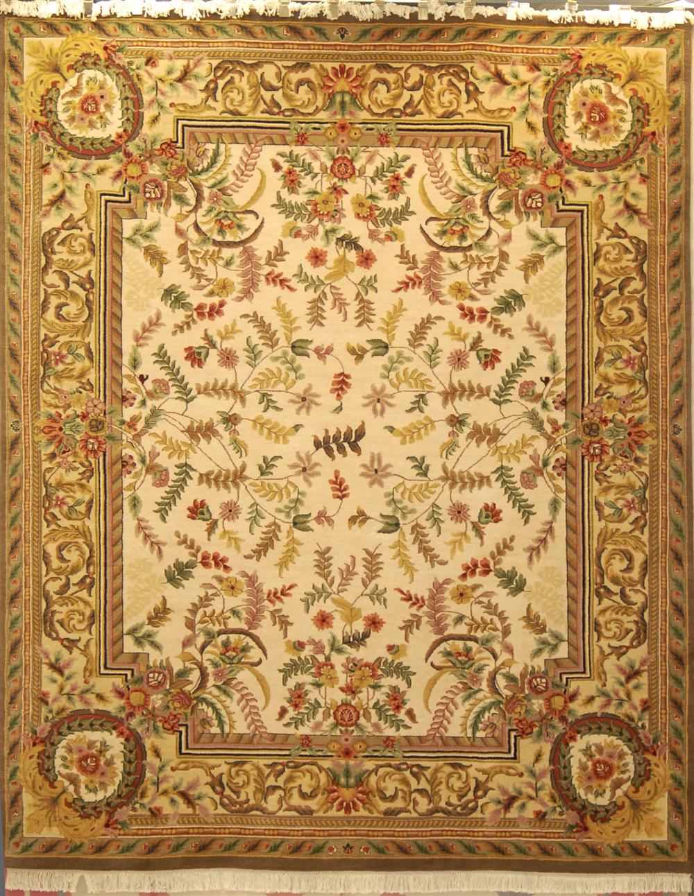 Appraisal: INDIAN HANDMADE AUBUSSON STYLE WOOL RUG having a design of