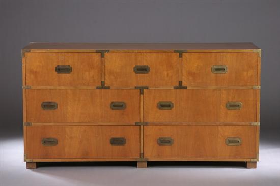 Appraisal: BAKER CAMPAIGN-STYLE THREE-OVER-FOUR DRESSER with brass pulls