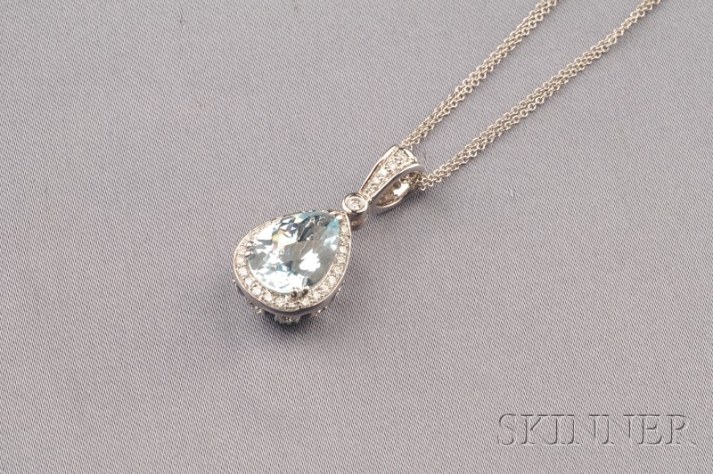 Appraisal: kt White Gold Aquamarine and Diamond Pastel Reversible Pendant Charles