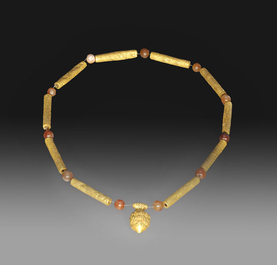 Appraisal: LIAO REPOUSS GOLD NECKLACE Rare Chinese Liao Dynasty necklace composed