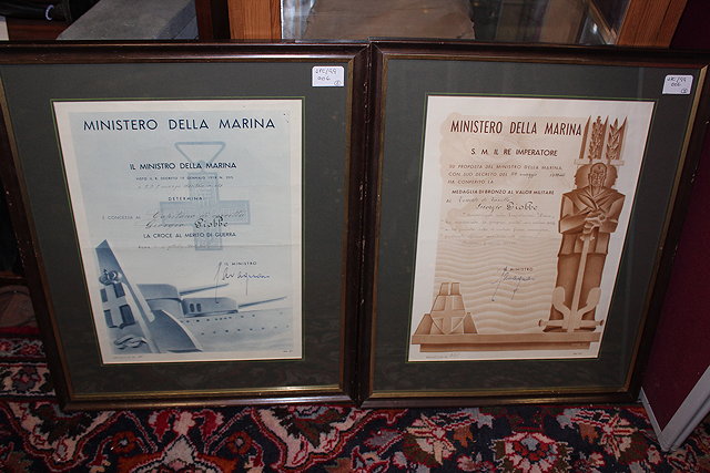 Appraisal: MEDAL CITATIONS - Two Italian citations of awards to Georgio