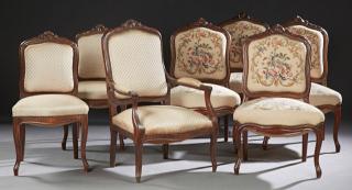 Appraisal: Group of Seven Louis XV Style Carved Walnut Parlor Chairs