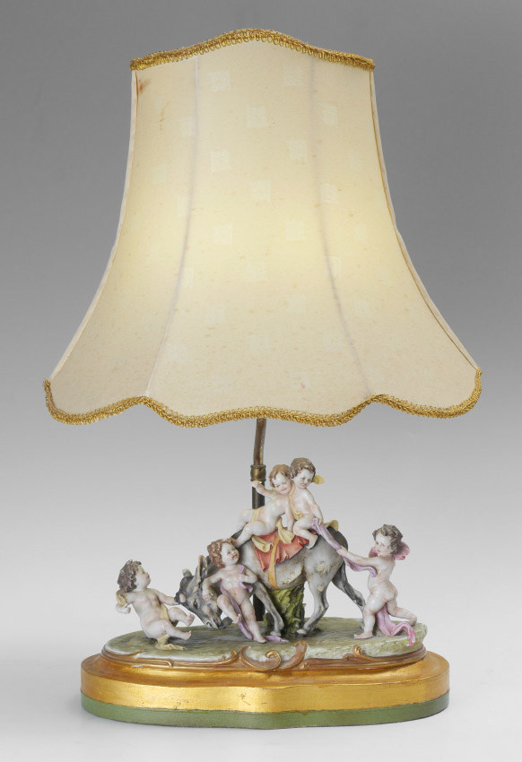 Appraisal: CAPODIMONTE ITALIAN PORCELAIN FIGURAL GROUP LAMP putti with donkey figural