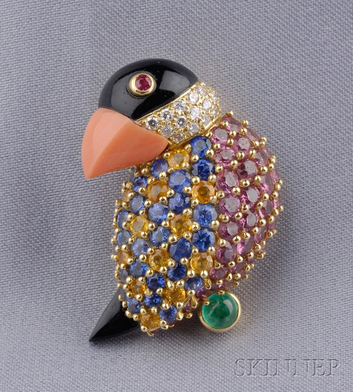 Appraisal: kt Gold Gem-set Exotic Bird Brooch Jean Vitau with onyx