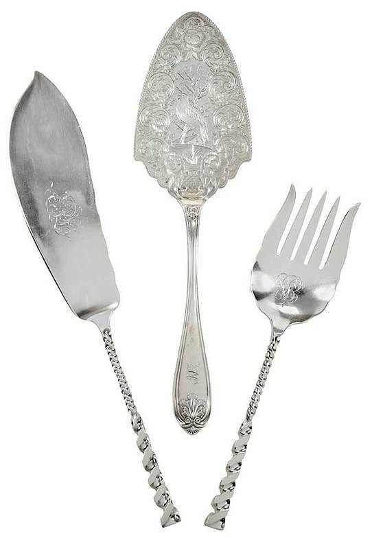 Appraisal: Three Pieces Silver Flatware American th century including Whiting Square