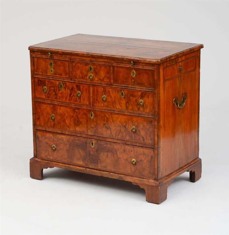 Appraisal: GEORGE II INLAID WALNUT BACHELOR'S CHEST OF DRAWERS The rectangular