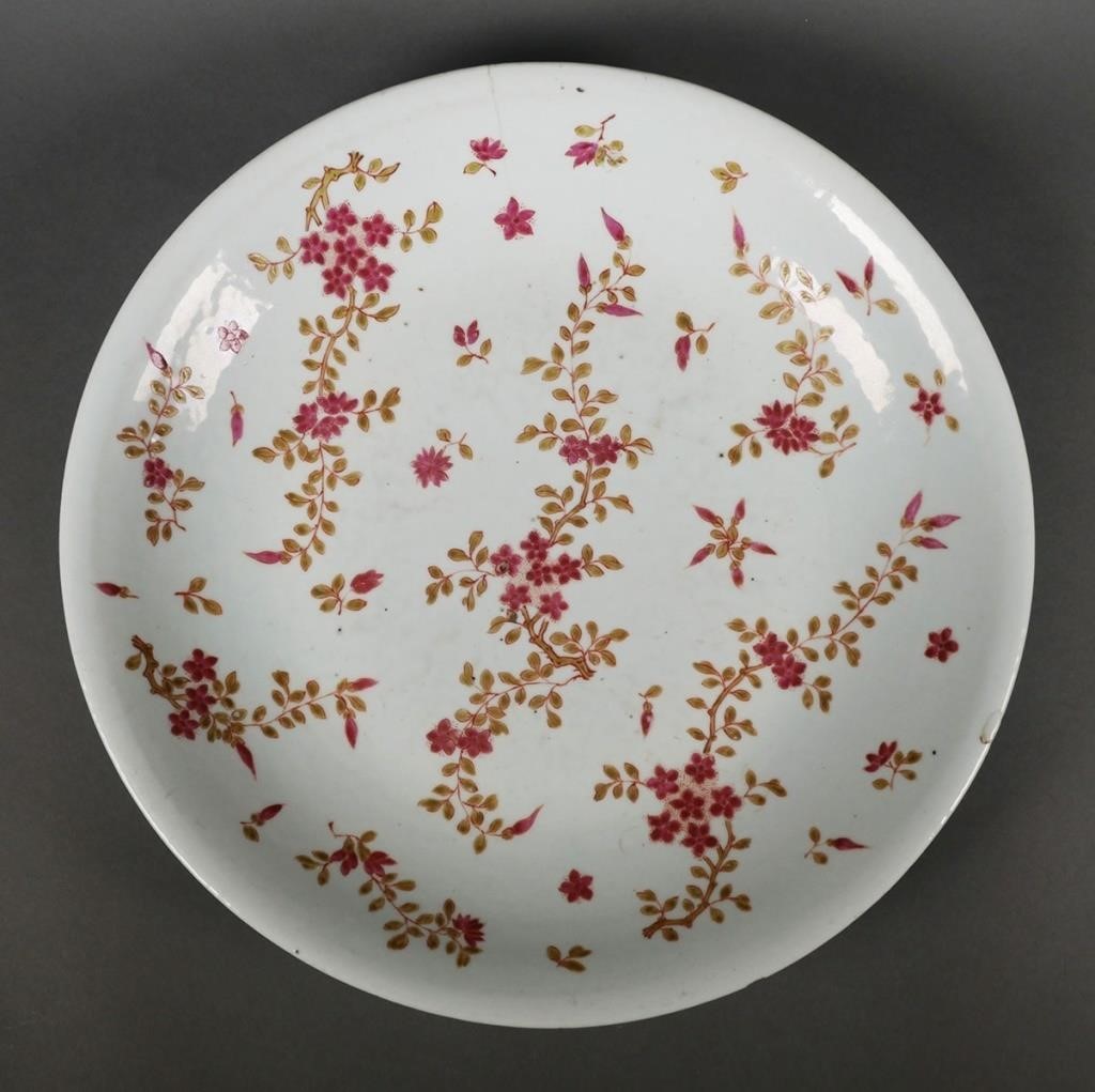 Appraisal: Large Chinese export white bowl with pink and green floral