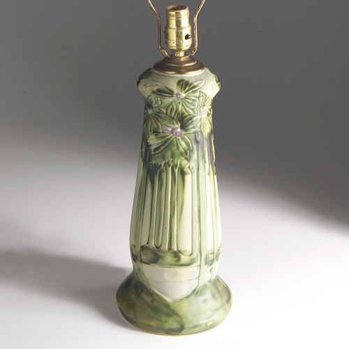 Appraisal: Tall ROSEVILLE Vista vase fitted as a lamp Drill-hole to