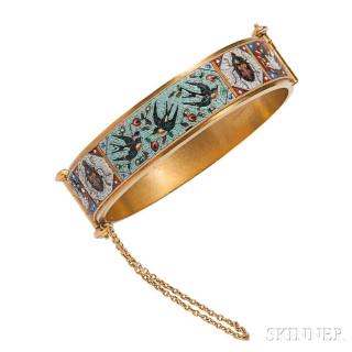 Appraisal: Antique Etruscan Revival Gold and Micromosaic Bracelet the hinged bangle