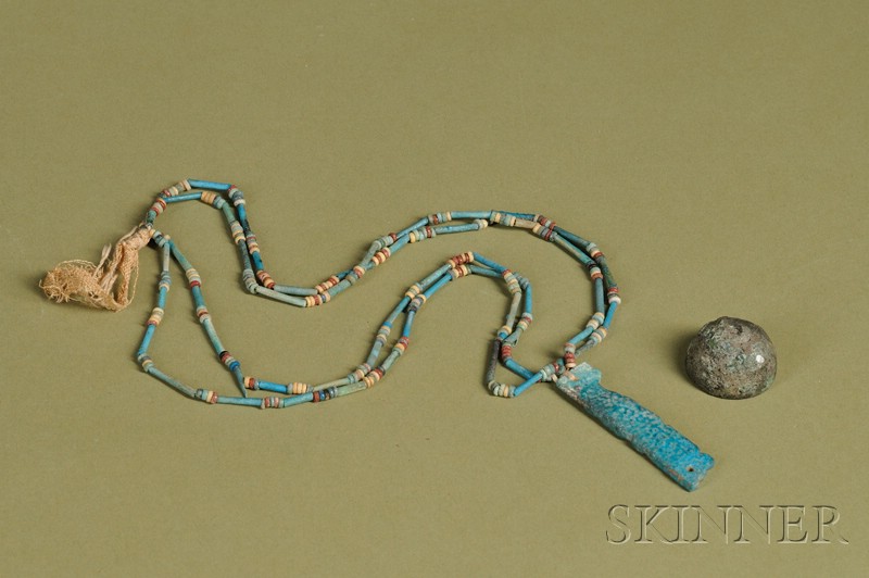 Appraisal: Antique Egyptian Blue Faience Necklace with a double thread strand