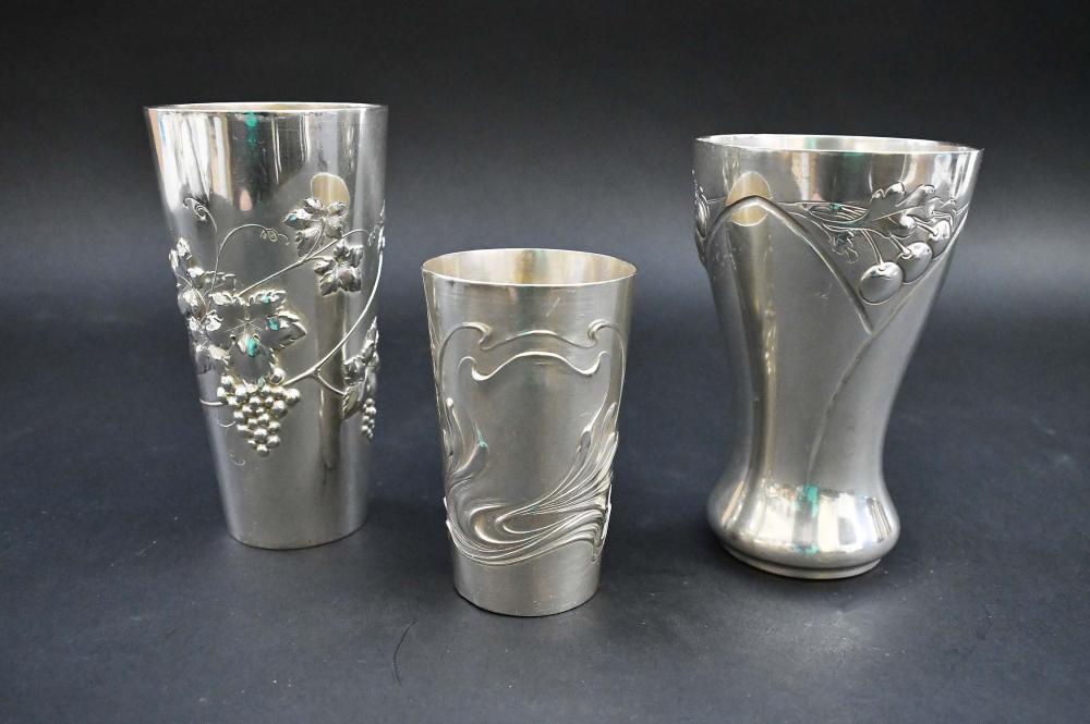 Appraisal: THREE GERMAN SILVER ART NOUVEAU BEAKERSEach with German hallmarks The