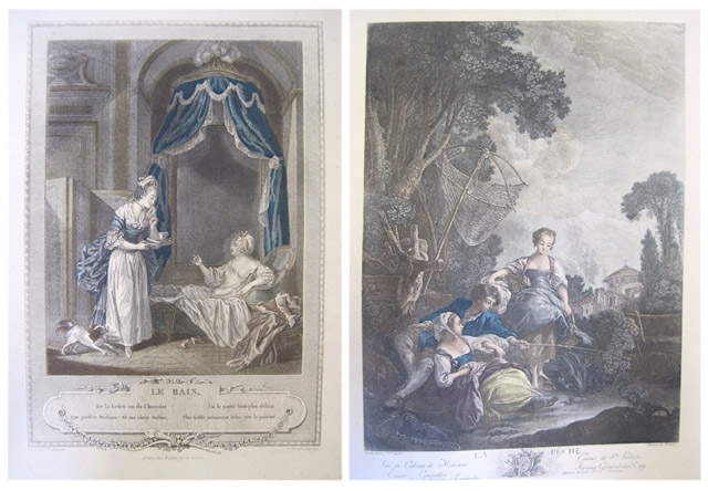 Appraisal: TWO TH CENTURY FRENCH HAND COLORED ENGRAVINGS the first a