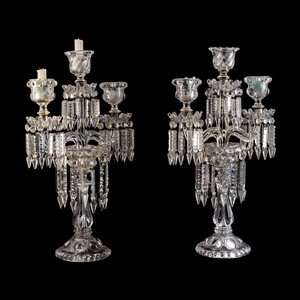 Appraisal: A Pair of Baccarat Molded Glass Three-Light Candelabra th Century