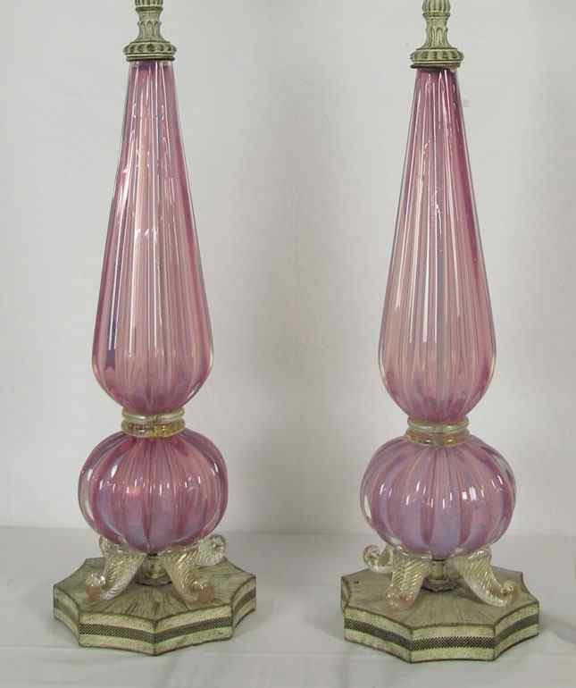 Appraisal: PAIR MURANO GLASS TABLE LAMPS attrib BAROVIA Cranberry color with