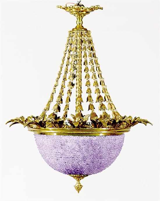 Appraisal: Continental brass and amethyst glass chandelier domed body within molded