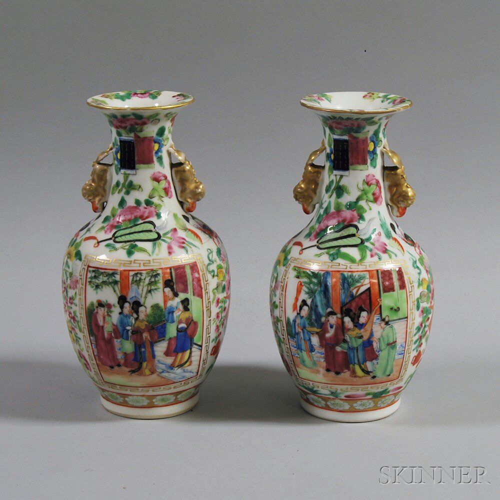 Appraisal: Pair of th Century Rose Medallion Bottle Vases China with