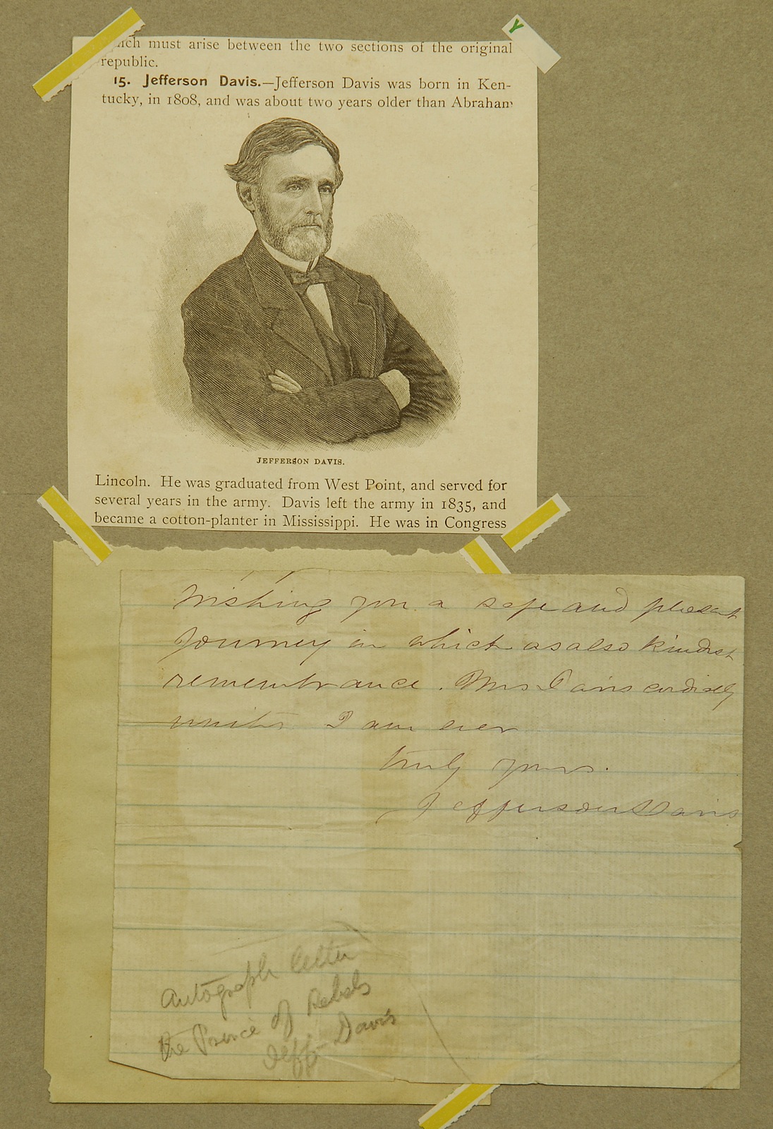 Appraisal: UNFRAMED PARTIAL A L S JEFFERSON DAVIS UndatedWishing you a