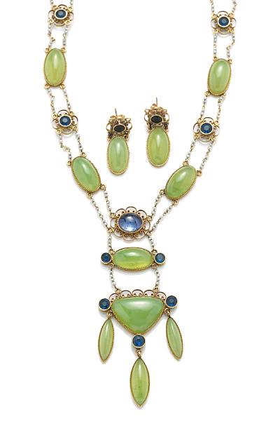 Appraisal: A set of seed pearl vesuvianite and blue stone jewelry