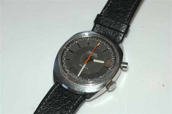 Appraisal: AN OMEGA CHRONOGRAPH TO STAINLESS STEEL CASE AND LEATHER BANDS