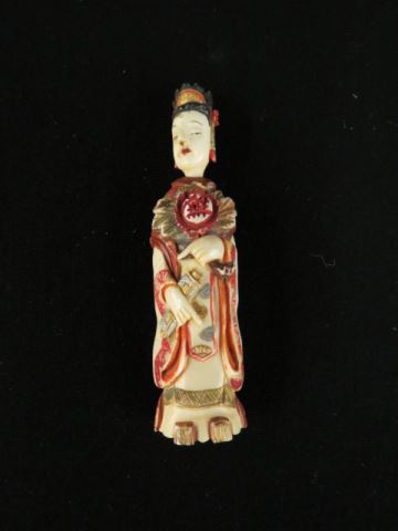 Appraisal: Carved Ivory Figural Snuff Bottle Empress fancy polychrome excellent