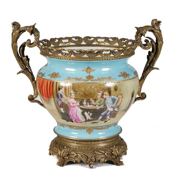 Appraisal: A porcelain gilt bronze mounted jardinere height width depth in