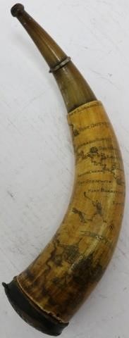 Appraisal: MAP POWDER HORN FRENCH AND INDIAN WAR NICELYENGRAVED WITH MAP