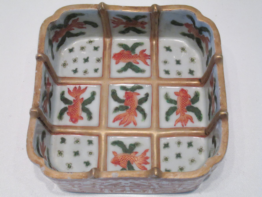 Appraisal: CHINESE PORCELAIN SQUARED DISH the interior with hand painted goldfish