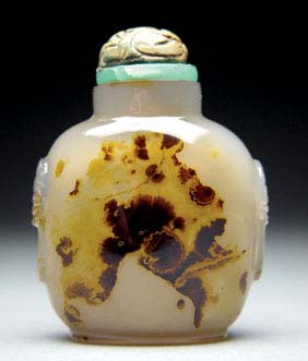 Appraisal: ANTIQUE SHADOW AGATE SNUFF BOTTLE Finely hollowed antique carved shadow