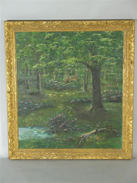 Appraisal: TH CENTURY DEER IN LANDSCAPE Oil on canvas x in