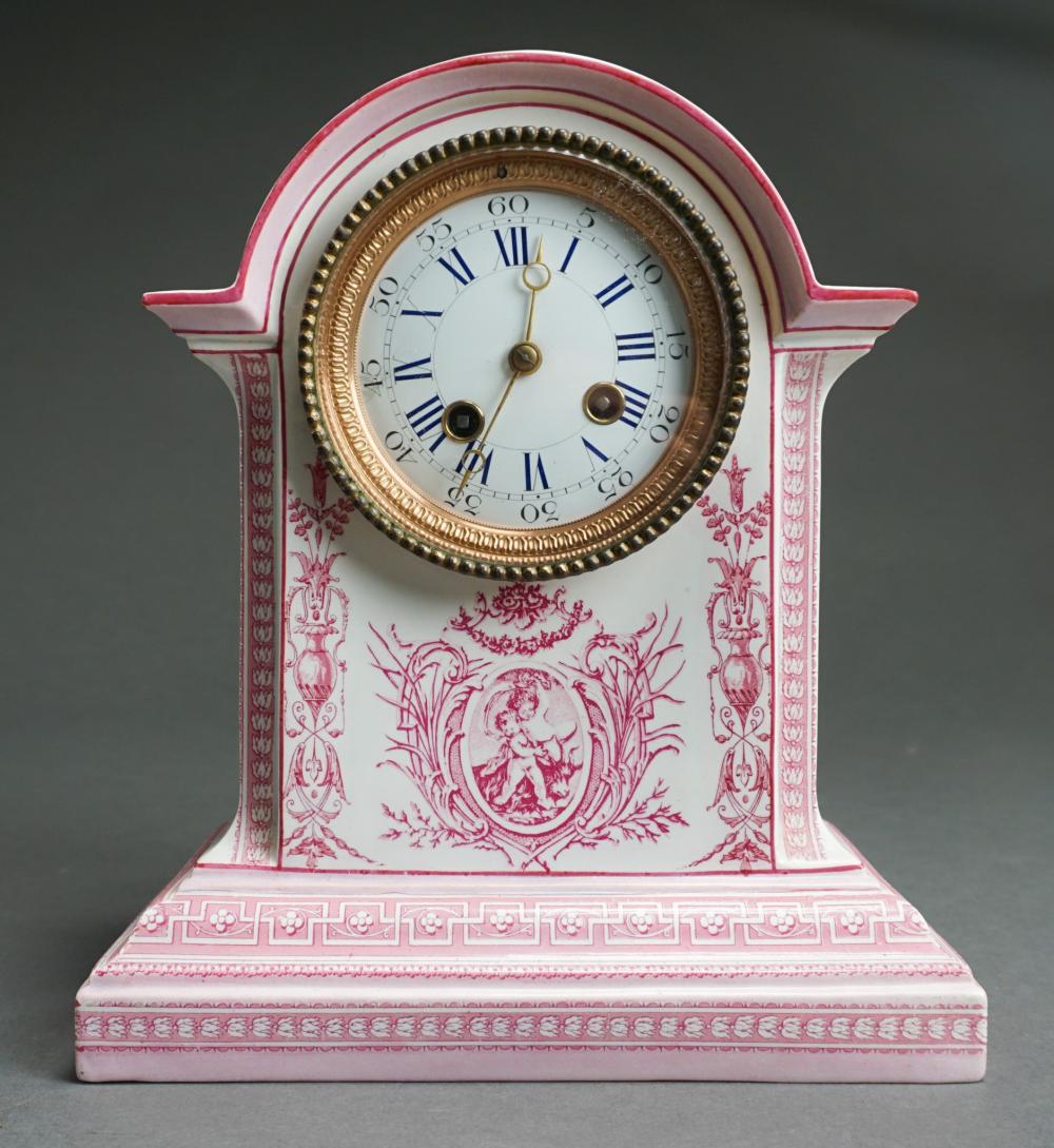 Appraisal: French Pink and White Porcelain Mantle Clock H in cm