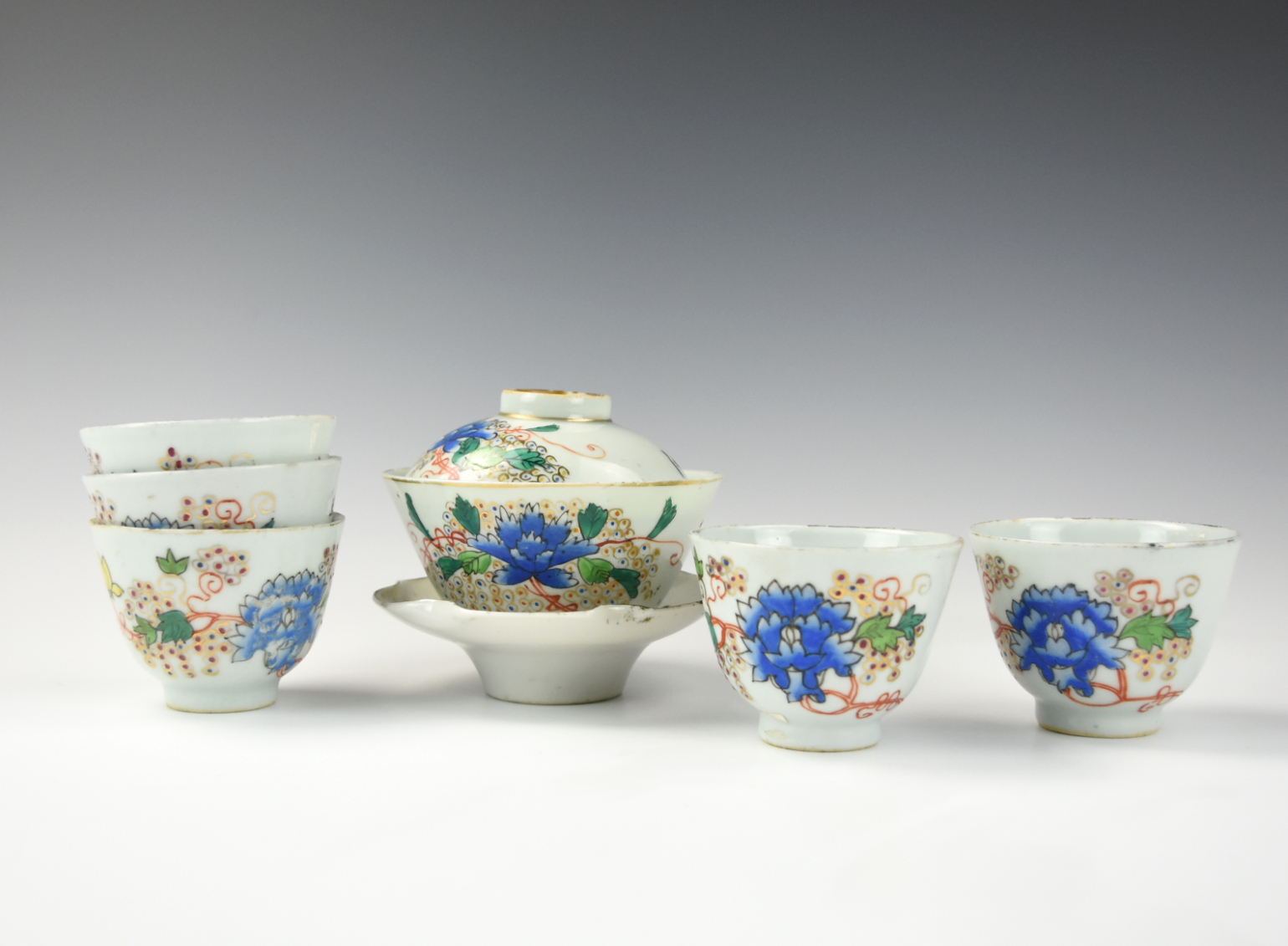 Appraisal: SIX CHINESE PORCELAIN TEA CUP SET ROC PERIOD Chinese ROC