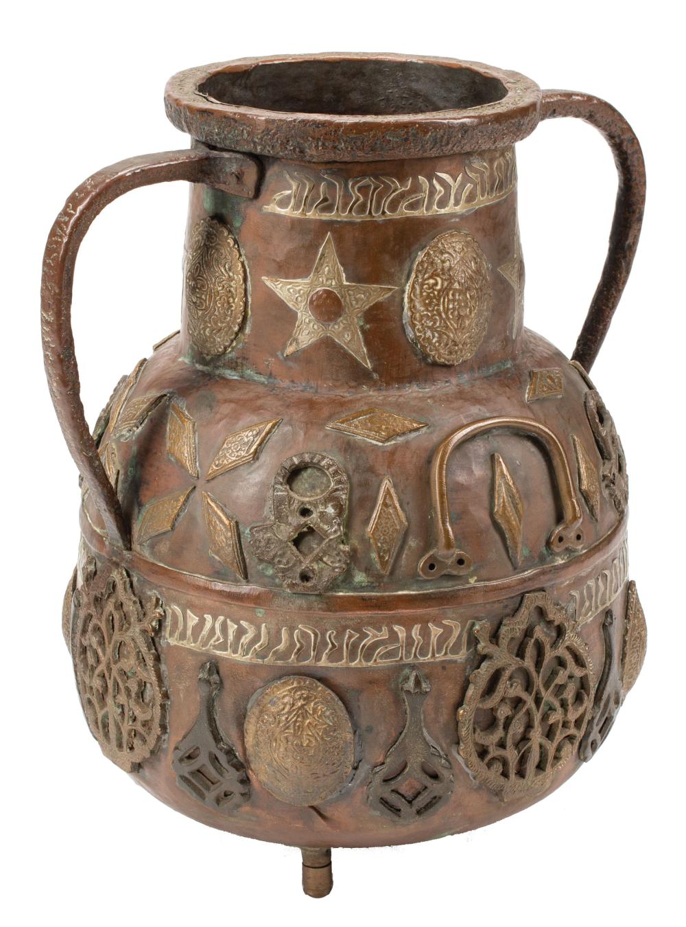 Appraisal: Large Continental Bronze Ceremonial Vessel two handles allover applied decorative