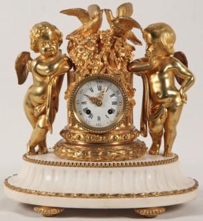 Appraisal: TH C FRENCH TWO TONE DORE BRONZE AND MARBLE CLOCK