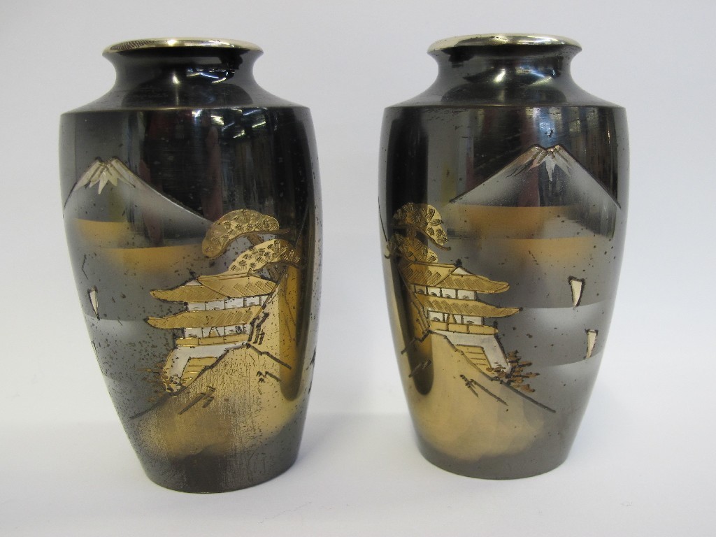 Appraisal: Pair of Japanese metal vases