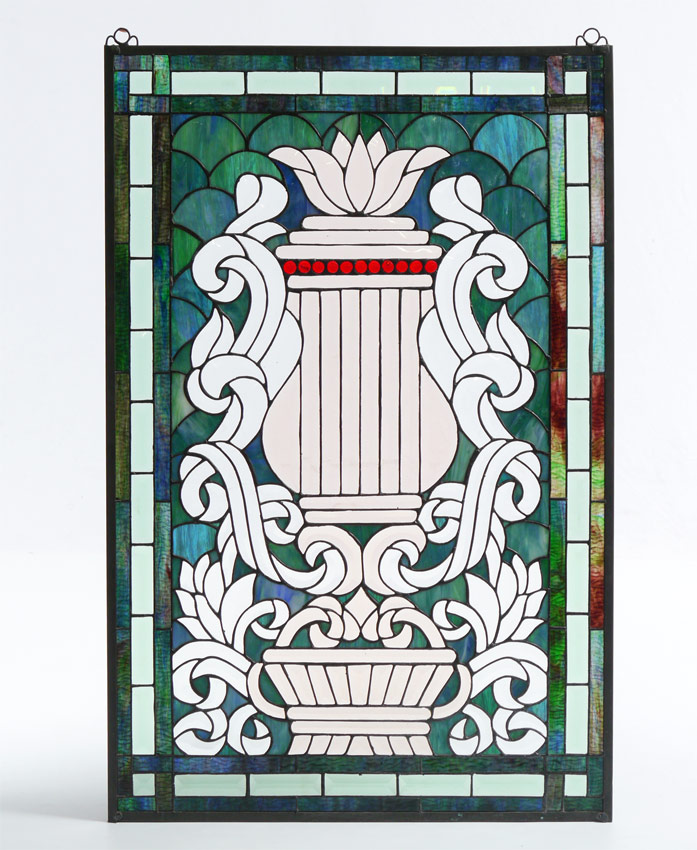 Appraisal: EXCEPTIONAL CONTEMPORARY STAINED GLASS WINDOW Center urn and foliate motif