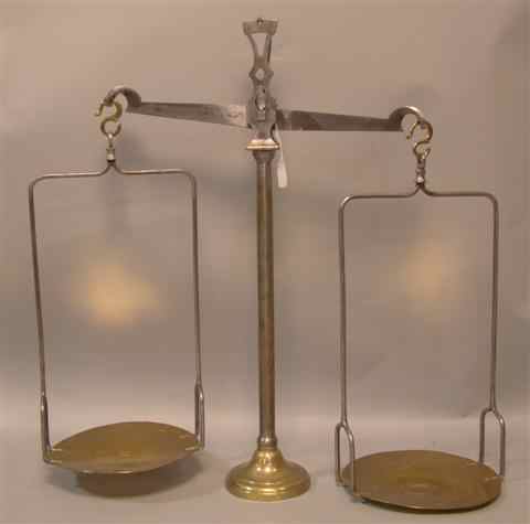 Appraisal: BRASS BALANCING SCALE stamped ''E Lefevre Legrain Rue Bich Paris''