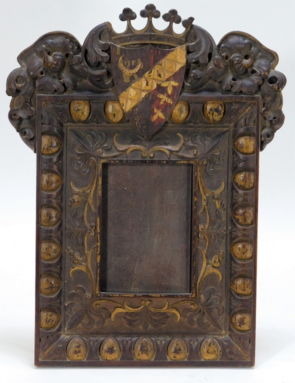 Appraisal: MARSHALL CUTLER CARVED WOOD PICTURE FRAME Italy b Decorated with