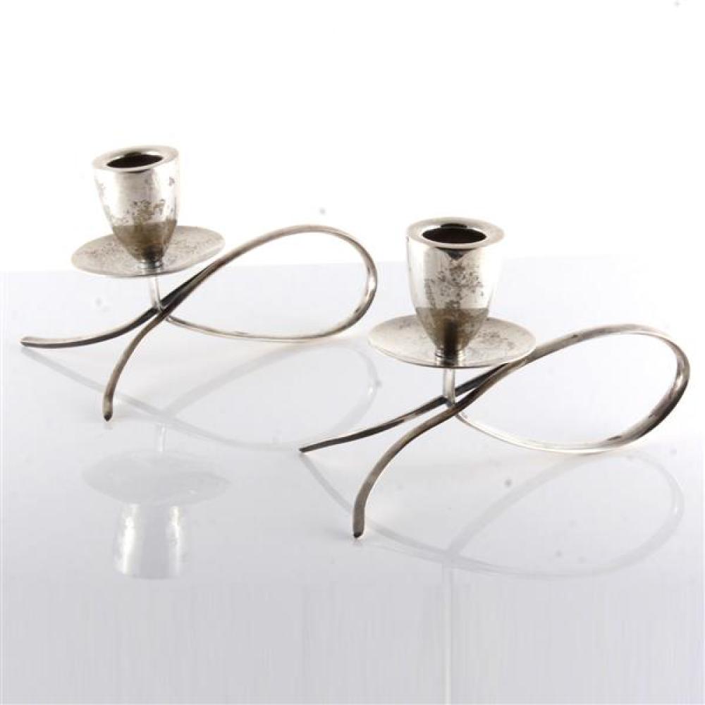 Appraisal: PAIR OF GONZALO MORENO MEXICAN MODERNIST STERLING SILVER CANDLEHOLDERS S